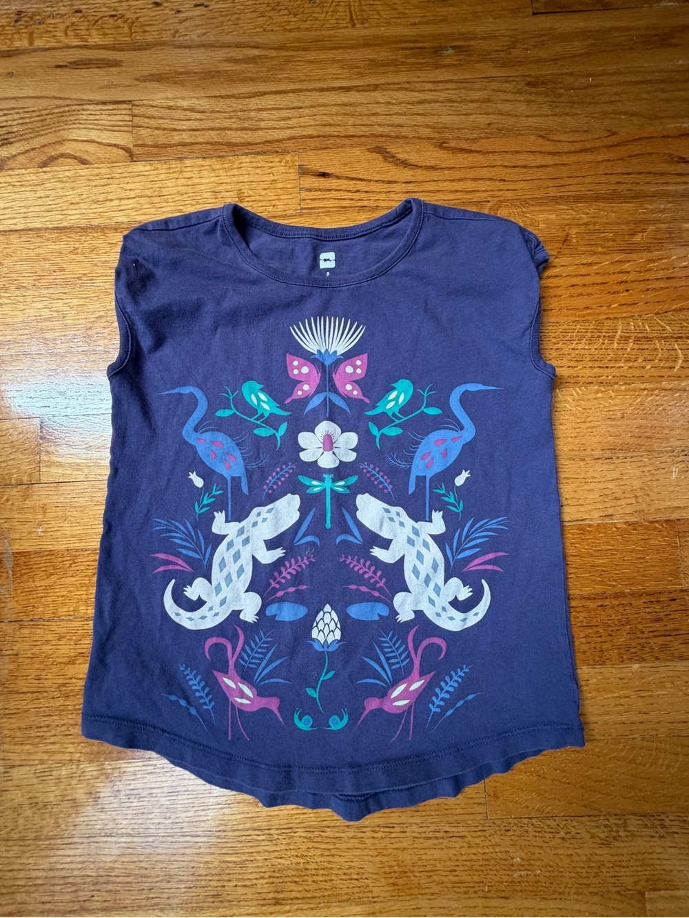 Tea Collection Wild Bayou Print Indigo Cap Sleeve Graphic Tee Size 8 Girls